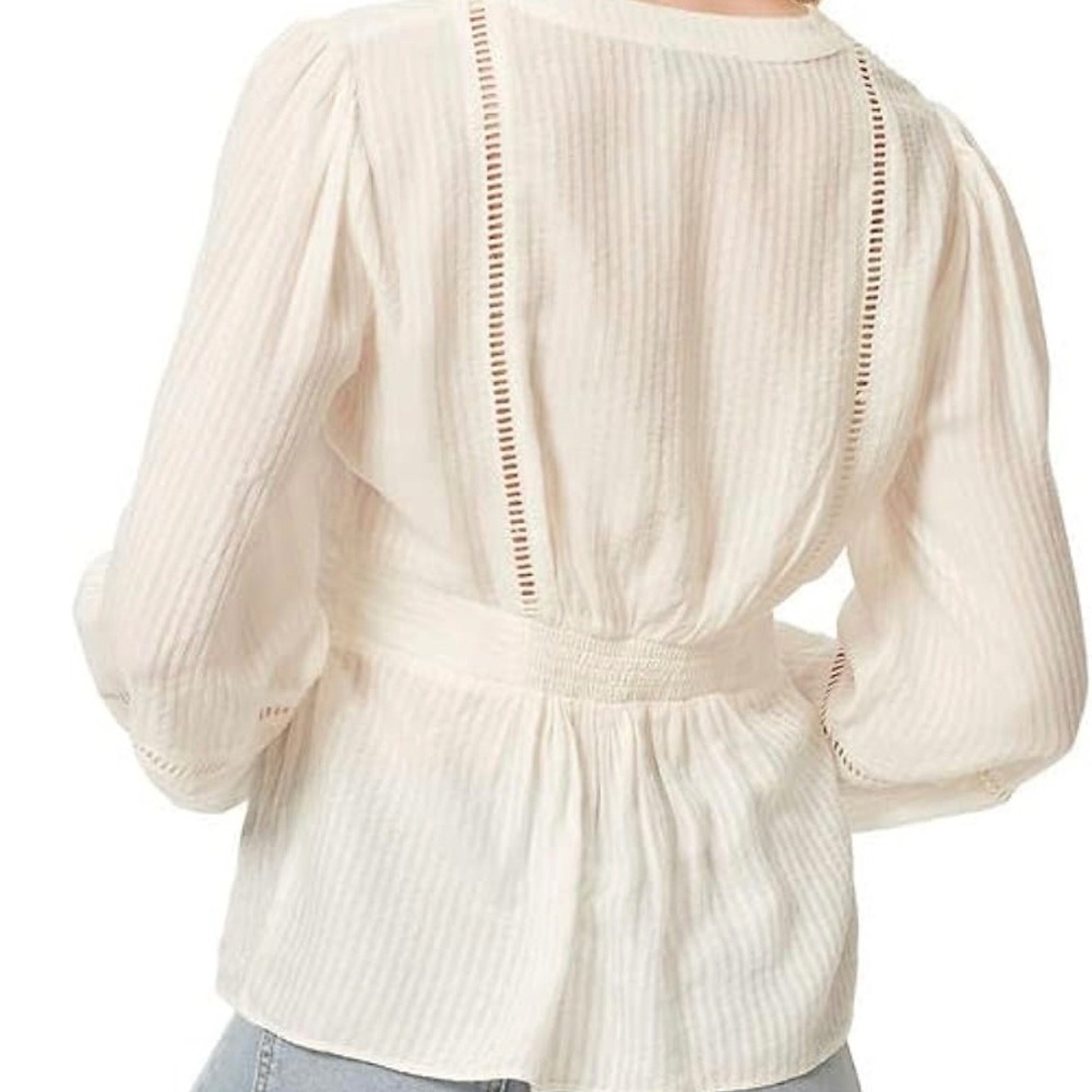 Jessica Simpson Boho Peasant Top V-Neck Long Sleeve‎ cream Blouse Lightweight - Picture 9 of 16